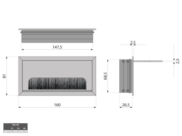 Průchodka kabelů obdélník 160x80mm Černá - Image 3